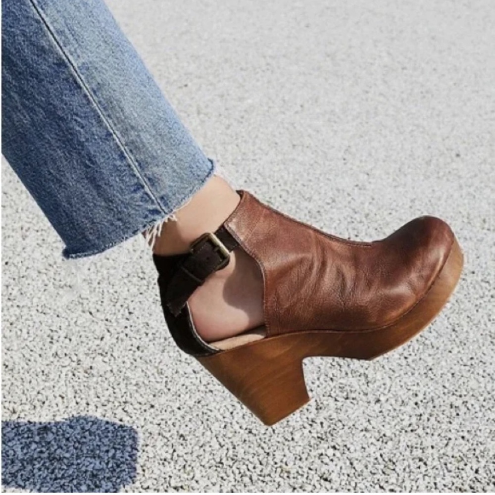 Free People Chestnut Leather Clogs